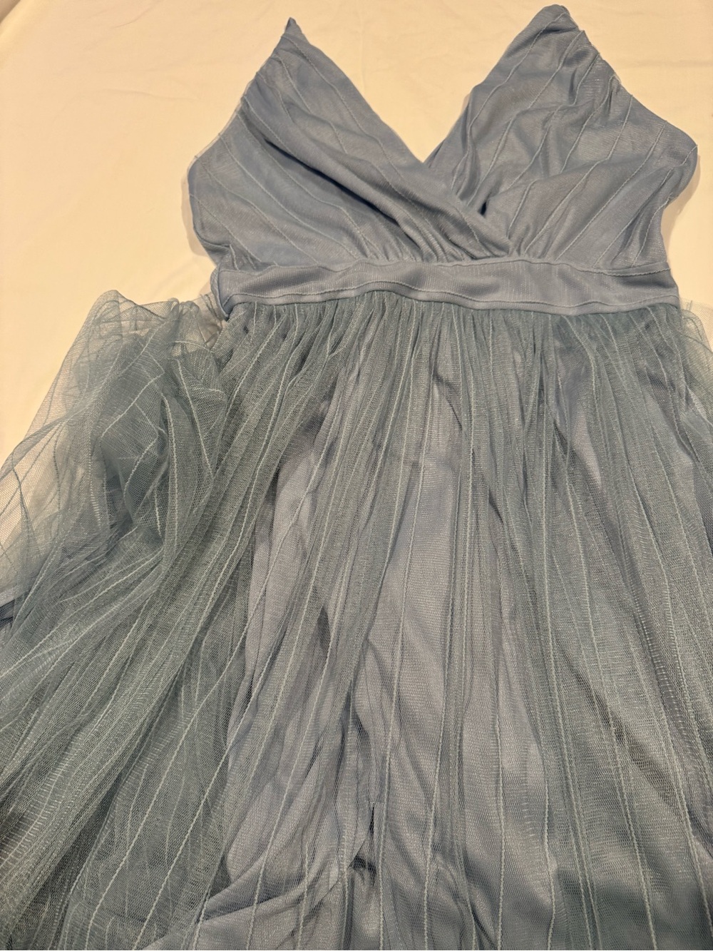 Etherial layered Dusty Blue V-Neck Tulle Maxi Dress